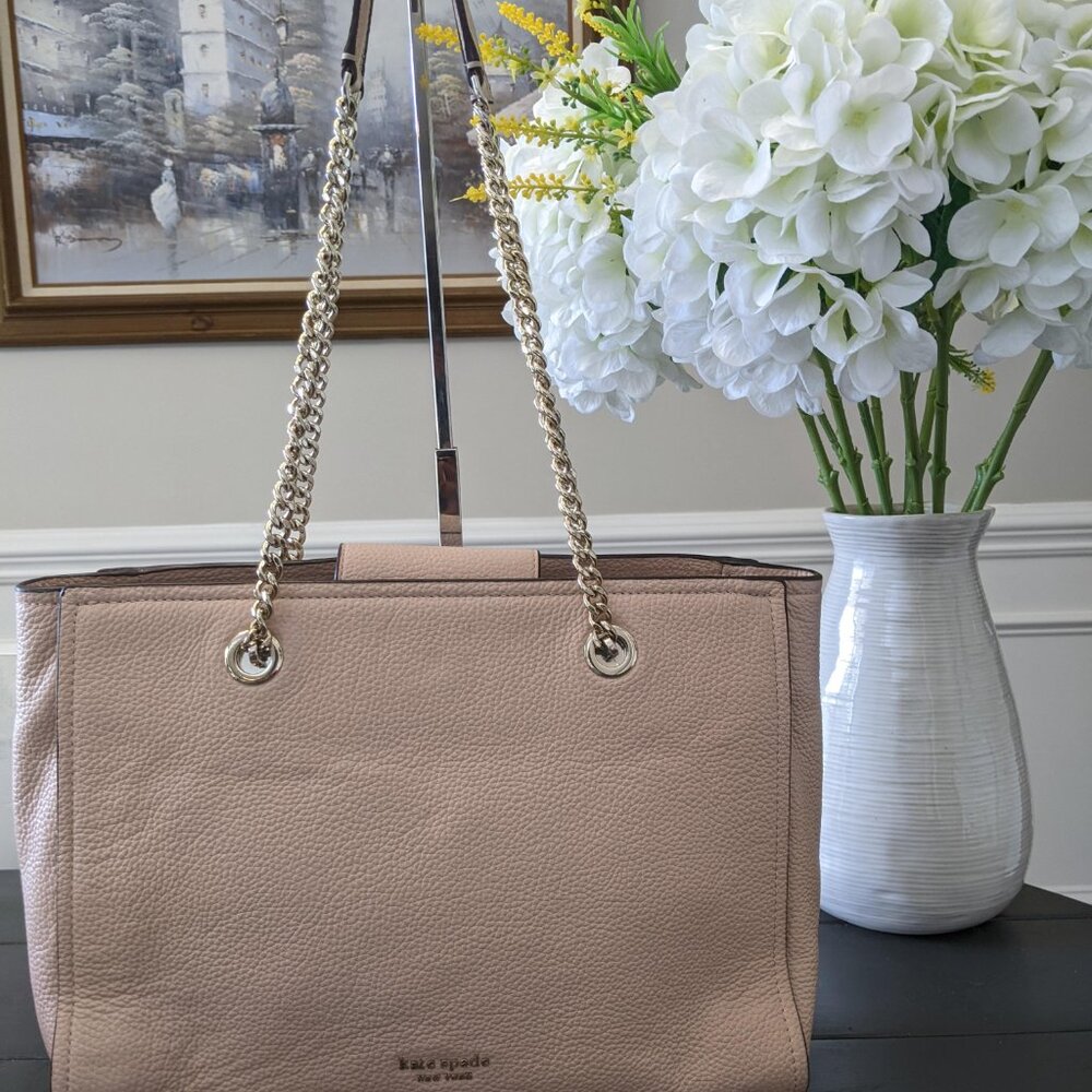 Kate Spade Amelia Pebble Leather Tote Neutral Blush Pink Shoulder Bag w/ Chain
